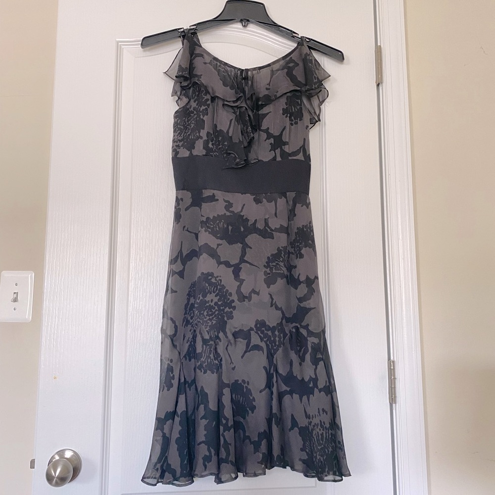 Milly 100% Silk Drape Black Flower Dress